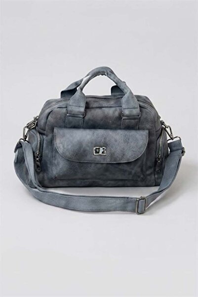 Karakedi Gray Washed Leather Multi-Compartment Shoulder Bag