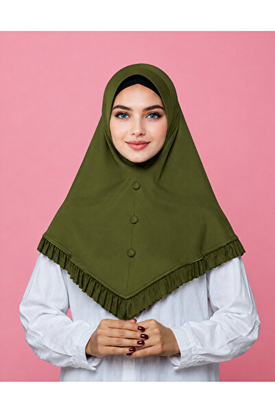 Linda Hijab Ladies Maroon Button Front Hijab with Ruffle Trim – Elegant Modes...