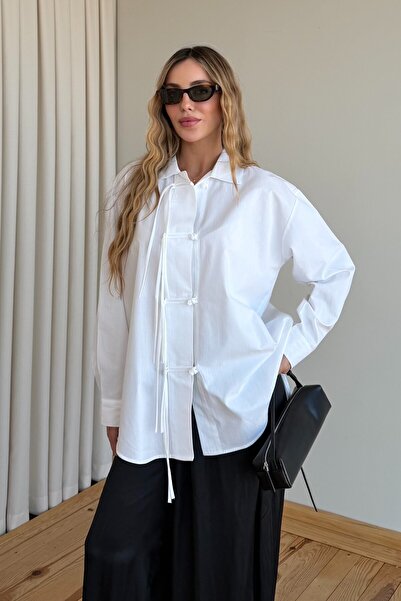 Laluvia White Chinese Buttoned Shirt - 5124