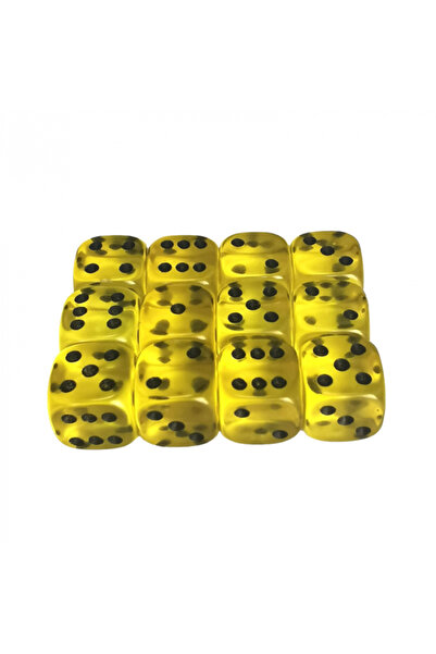 Game Master Комплект от 12 зара, 12 мм, жълти, качествени, от полупрозрачна п...