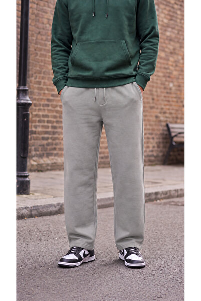 zazzia Men's Gray 3 Thread Baggy Oversize Sweatpants with Back Pockets
