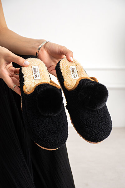 NOVİNS Women's Pompom Plush House Slippers Soft Furry Silent Sole Winter Slip...