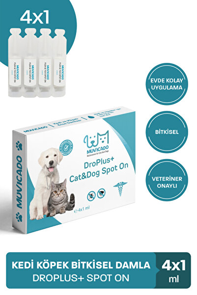 muvicado Kedi Köpek Spot On Bitkisel Deri Damlası Kediler Köpekler İçin Damla...