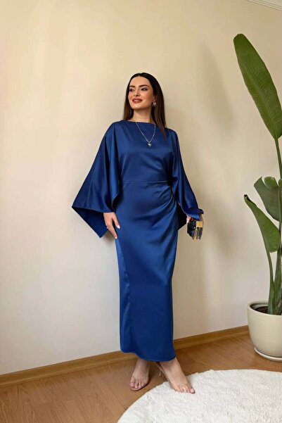 Bellucia Saten Pelerin Kol Drapeli Maksi Abiye Elbise