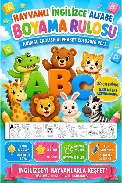 Haydi Dekor Hayvanlı Ingilizce Alfabe Boyama Rulosu-Animal English Alphabet C...