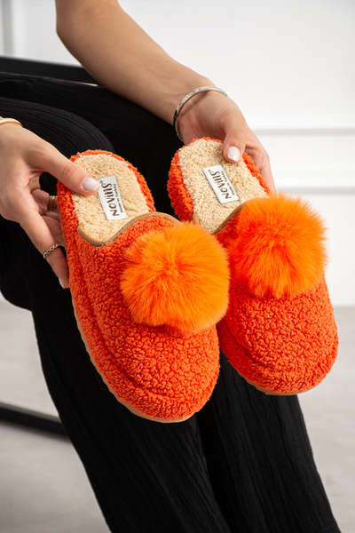 NOVİNS Women's Pompom Plush House Slippers Soft Furry Silent Sole Winter Slip...