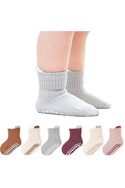 GENERAL Zuni Children's Cotton Anti Slip Socks Medium Tube with Grips 5 Pairs...