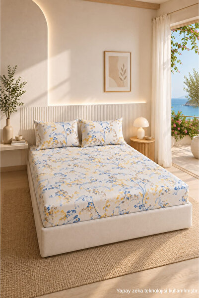 ELY PARKER Patterned Elastic Bed Sheet Set with Cotton Pillowcases, Double or...