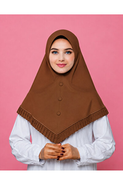 Linda Hijab Ladies Maroon Button Front Hijab with Ruffle Trim – Elegant Modes...