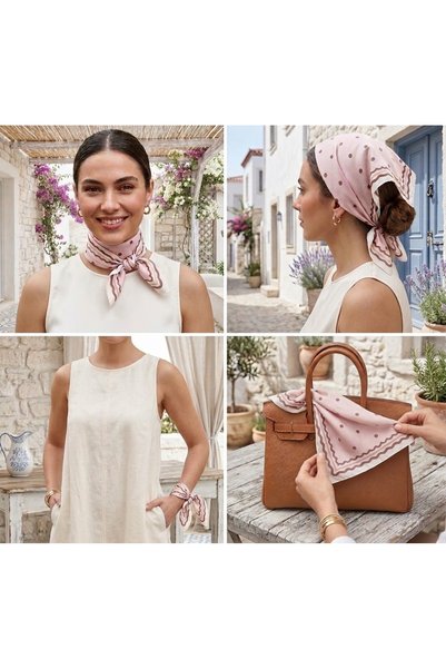 IŞIKTAŞ COLLECTİON Pink Polka Dot Pattern Bandana Scarf 50*50 cm