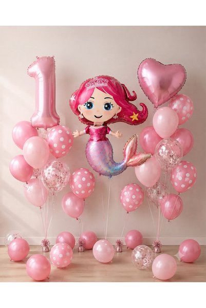 ALYA مجموعة بالونات عيد الميلاد لعمر سنة واحدة بتصميم حورية البحر |   رقائق ف...