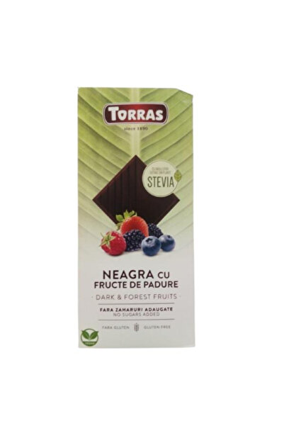 TORRAS Ciocolata Neagra cu Fructe de Padure si Stevia Torras, 125 g