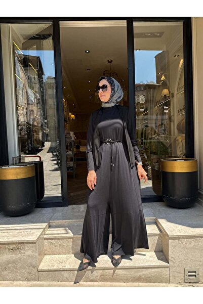Almarwah Black 303926 Tül Detay Kadın Tulum Siyah