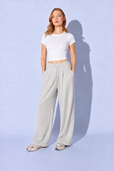 TENA Women's Snow Melange Pleated Front Tie-Up Wide Leg Sweatpants