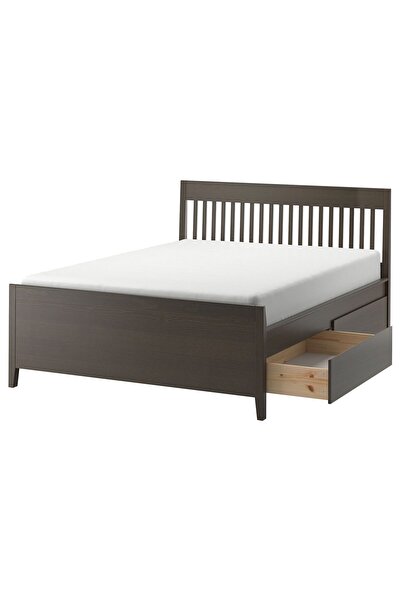 IKEA Çift Kişilik Çekmeceli Karyola İskeleti 140x200 cm Huş Modern Ahşap Yata...