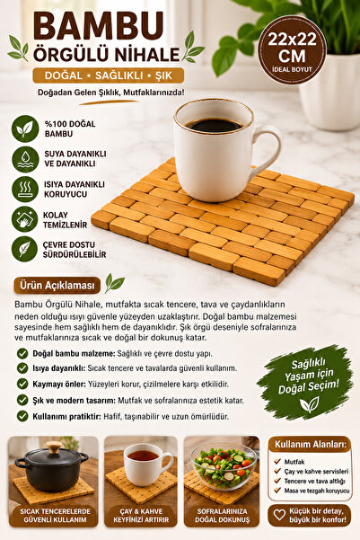 Razmo Bamboo Braided Trivet 22X22 cm |   Heat Resistant Pot and Pan Mat |   K...