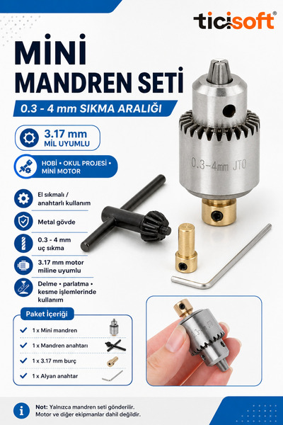Ticisoft Mini Mandren Seti 0.3-4 mm Sıkma Aralığı 3.17 mm Mil Uyumlu El Sıkma...
