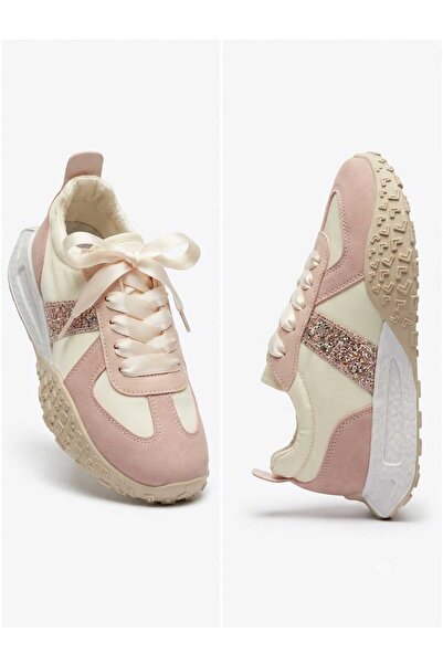 Generic Women's Blush Pink & Cream Glitter Detail Sneakers