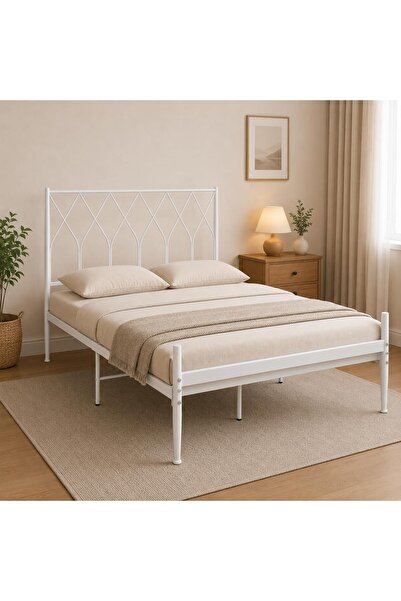 SAHABA Metal Platform Bed with High Headboard,, Space Saving, Noise Free Whit...