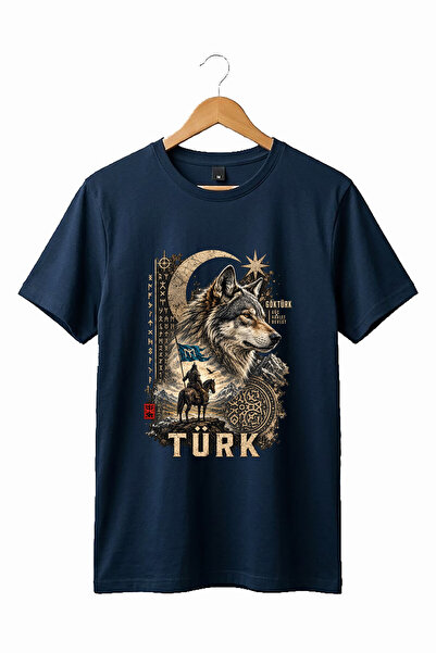 The Baski Göktürkçe Turkish Written Black Wolf and Horse Warrior Printed 100%...