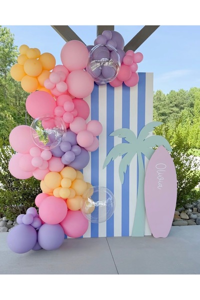 Çemrek Süs Parti Peach Lila Pink Balloon Chain Set Set of 103 Large Balloons