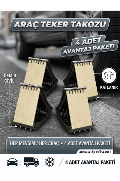 Carvorio Araç Teker Takozu - Katlanır & Demir Çivili (Kaymaz Emniyet Takozu) ...