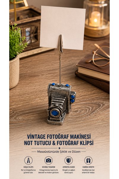 Bymiel Vintage Fotoğraf Makinesi Figürlü Masaüstü Not Tutucu ve Fotoğraf Klipsi