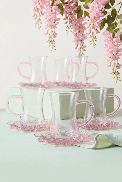 NESS HOME 150 ml 12 Piece 6 Person Borosilicate Glass Aura Tea Set with Handles