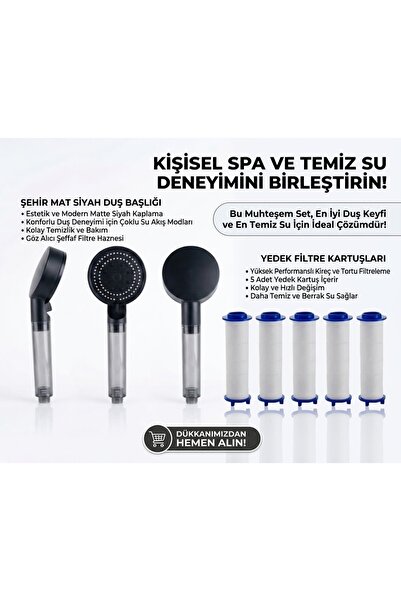 segyhome 5 Fonksiyonlu Arıtmalı Duş Başlığı Seti - 5 Adet Yedek Filtre Kartuş...