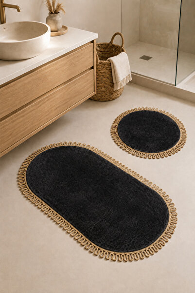 KAAN HOME Handmade Bohemian Bath Mat Set of 2 Plush Non-Slip Gel Base Round 6...