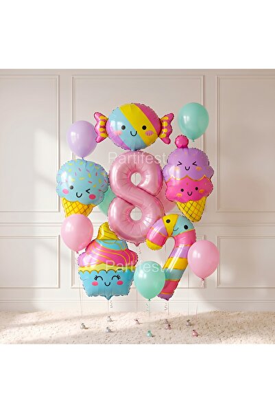 Partifest Candy Ice Cream Themed Number Balloon Set 1 Year Old Birthday Party...
