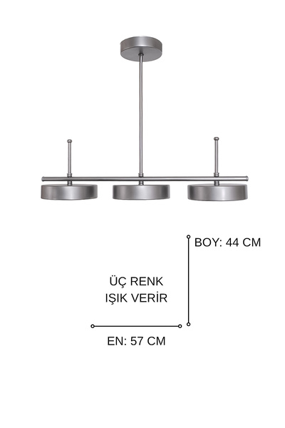 Fer Avize Çello Led Modern Tasarım 3 Renk Işık Seçenekli Enerji Tasarruflu 3'lü Led Avize Mutfak Salon Çocuk Odası Giyinme Odası