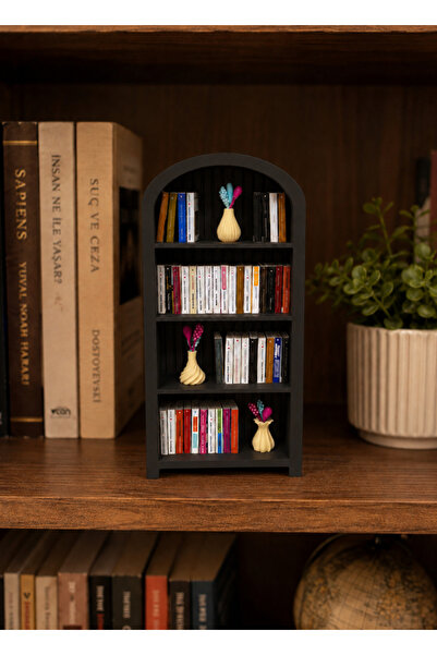 Dekoratif Minyatür Kitaplık ve 50 Mini Kitap Seti - Masaüstü ve Kitaplık Dekoru