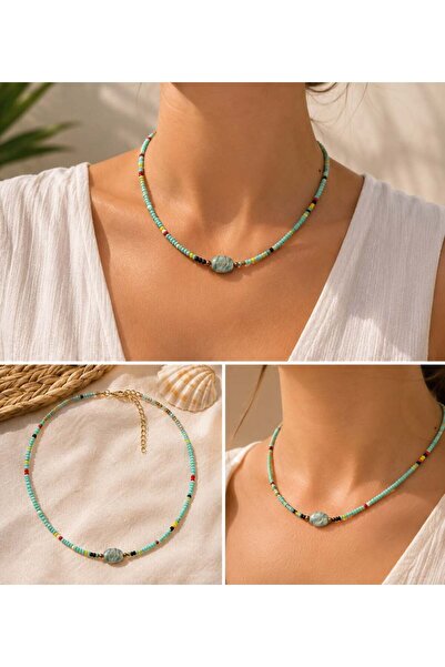 MARE BUTİK Turquoise Beaded Stone Look Necklace