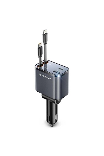 Techsuit Încărcător auto Premium NanoVoltX (C1), cu cabluri retractabile USB-...