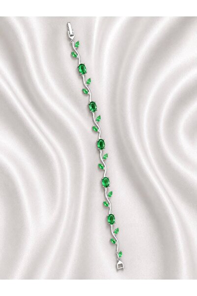 Valmont Green Crystal Stone Ivy Leaf Model 19 cm Steel Women's Bracelet