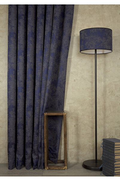 MASSARELLI Natural Motif Background Curtain Navy Blue 1-3 Tight Pleats