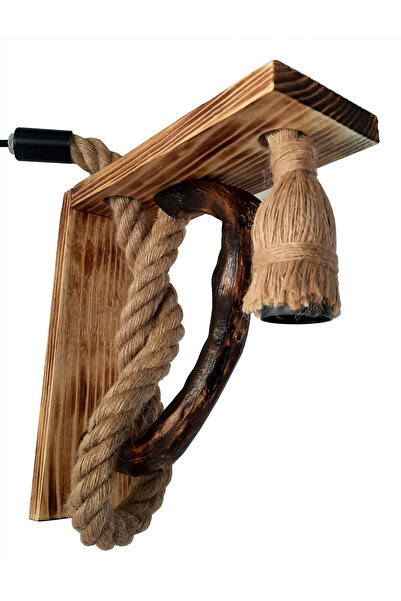 Handmade Ρουστίκ φωτιστικό τοίχου - από μασίφ ξύλο και χοντρό σχοινί γιούτας,...