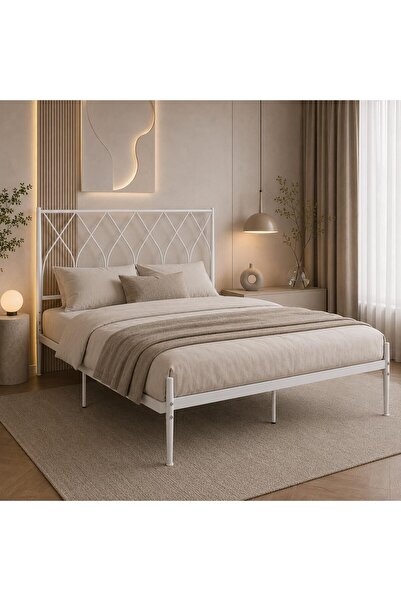 SAHABA Metal Platform Bed with High Headboard, Full Bed Frame, Space Saving, ...