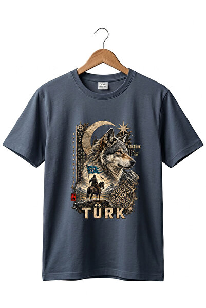 The Baski Göktürkçe Turkish Written Black Wolf and Horse Warrior Printed 100%...