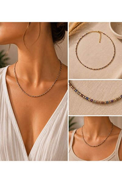 MARE BUTİK Minimal Necklace with Gold & Colorful Miyuki Beads