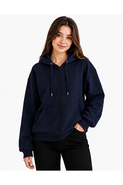 Nacar 2'iplik Kapüşonlu Unisex Fermuarlı Sweatshirt / Hırka