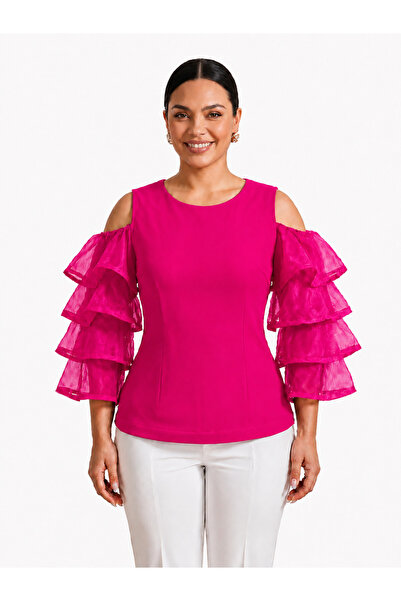 ROCMAY Plus Size Organza Flawed Sleeve Elegant Blouse