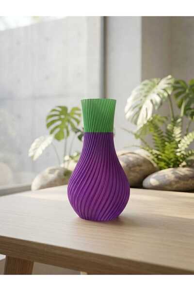 Dekoratif Vazo, 15 cm, 3D Baskı (Mor+Yeşil)