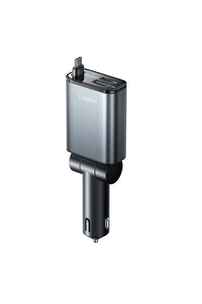 LISEN Încărcător auto (YL0325010016), 3-în-1, cu cablu Type-C retractabil, 57...
