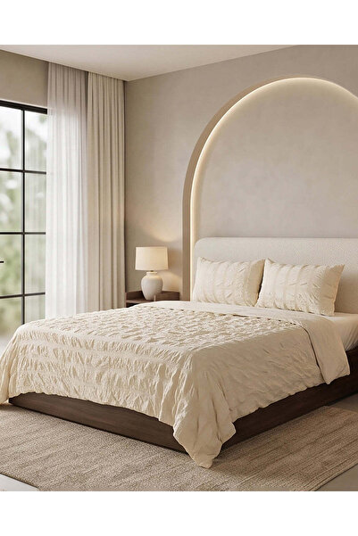 REDTAG طقم غطاء لحاف بنمط مربعات بيج مقاس سوبر كينج (3 قطع) 220 سم × 260 سم