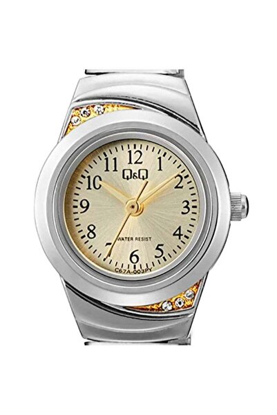 Q&Q Ladies Analog Watch C67A-003PY with Two-Tone Metal Band and Crystal Accents