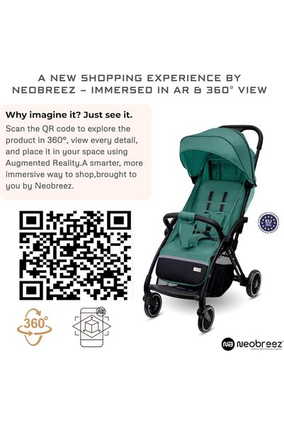 neobreez THETA Auto Fold Self Stand Travel Baby Toddler Stroller, Compact Pushchair, Waterproof UPF 50+ Canopy, Gift & Cotton Bag, Phone Holder, Toy Strap, Reflective Stickers, 0-4yrs, 22kg, 3yrs Warr