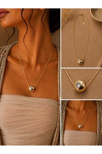 MARE BUTİK Solitaire Detailed Gold Globe Necklace