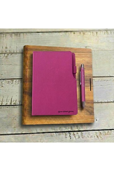 ertal hediyelik Kişiye Özel Ahşap Kutusunda Pembe Defter & Metal Tükenmez Kalem